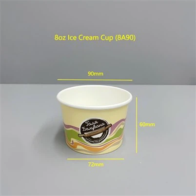 Tasse de crème glacée de 8 oz avec couvercle en papier et cuillère en bois pour les lieux intérieurs très fréquentés